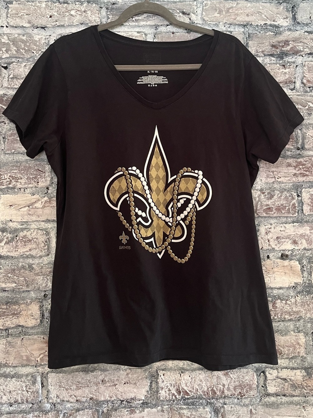 New Orleans Saints Black V‑Neck Tee with Gold Fleur‑de‑Lis Graphic bundle & save